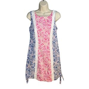 Lilly Pulitzer Shift Dress Blue Pink White Starfish Print Sleeveless Size 4